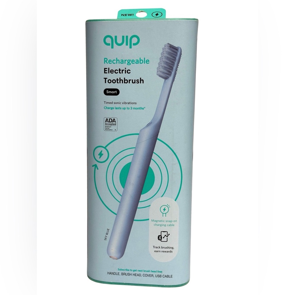 NIB Quip Rechargable Smart Sonic Toothbrush for Adult in Sky Blue